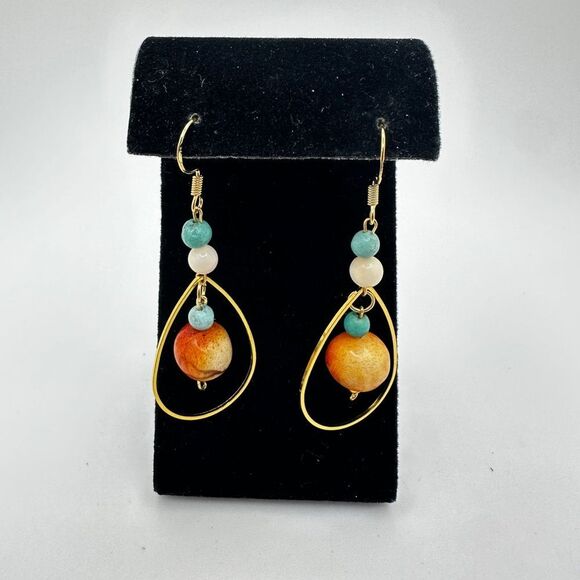NWOT Angel skin coral, sponge coral and turquoise earrings w/ 925 hooks! - Picture 8 of 11
